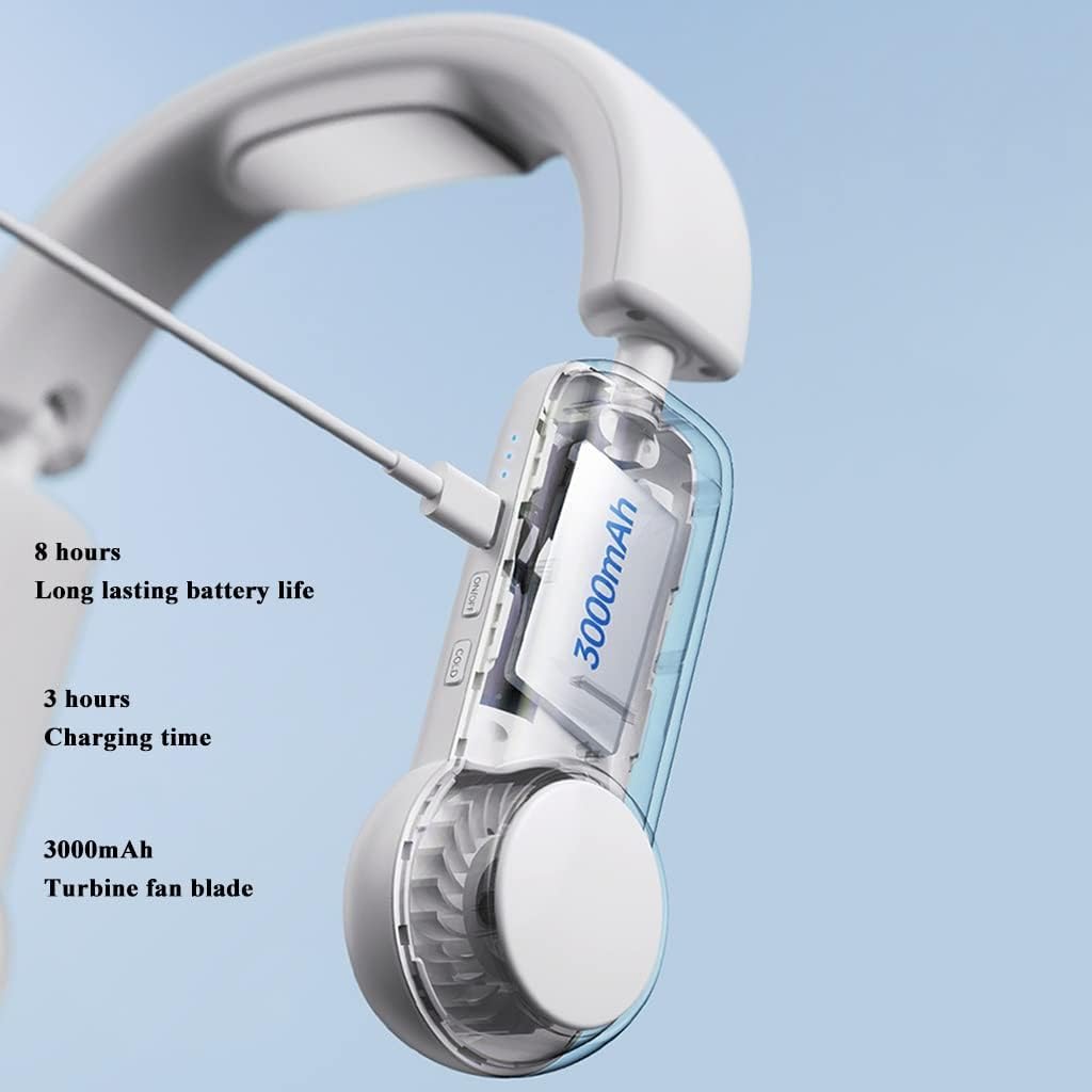 Draagbare bladloze hangende ventilator, 2000-4000 mAh Ingebouwde nekventilator met batterijcapaciteit, bladloze koelventilator met 3 windsnelheden, Wiatrak Elektryczny