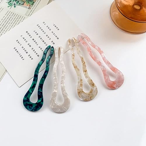 Miniatura 6 de Paquete de 6 horquillas de acetato en forma de U de 4.7 pulgadas, horquillas francesas grandes onduladas para el cabello, conchas de tortuga, 2