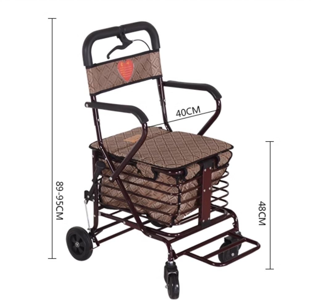 Wóz Na Spożywczy Wózek Na Zakupy 4 Koła Walking Rollator Składana Mobilność Pomoc W Chodzeniu, Regulowana Wysokość Siedziska Starszy Chodzik Składany Wózek