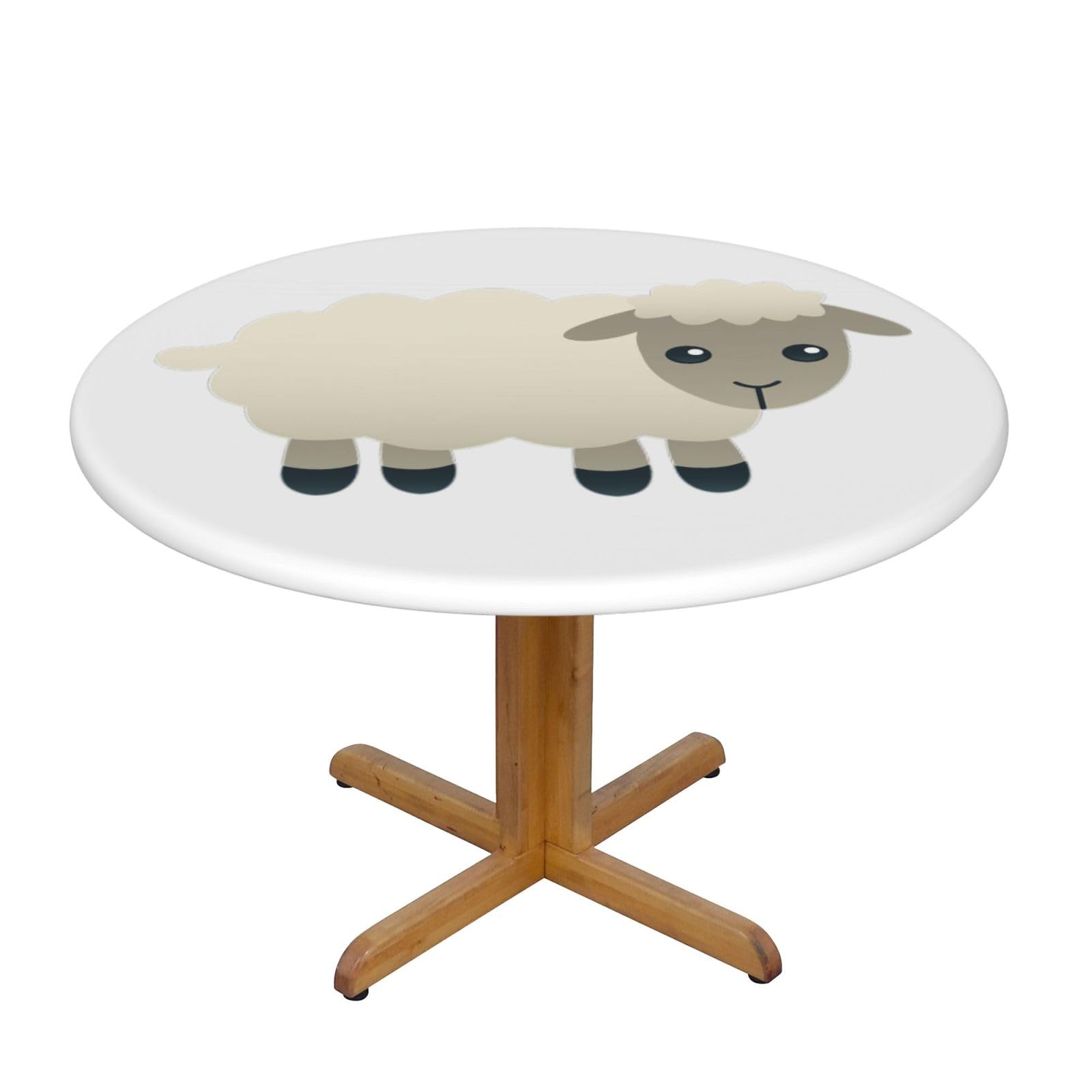 DUWAA Sheep Print Oxford Fitted Table Cover For Patio Picnic, Waterproof Round Tablecloth For Home And Outdoor
