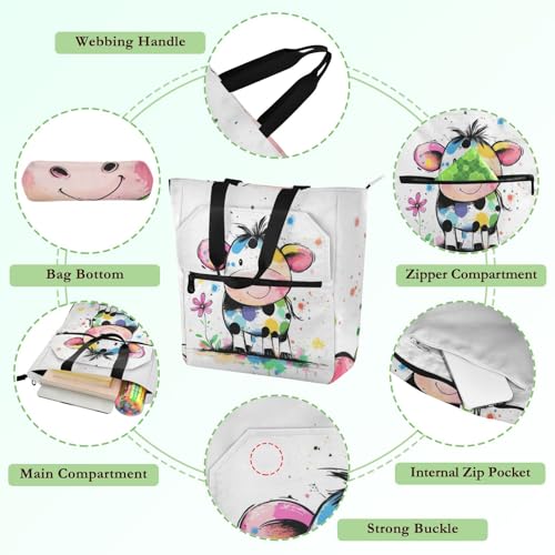 Bolsa para libros con diseño de vaca blanca para la escuela, biblioteca y viajes diarios 5