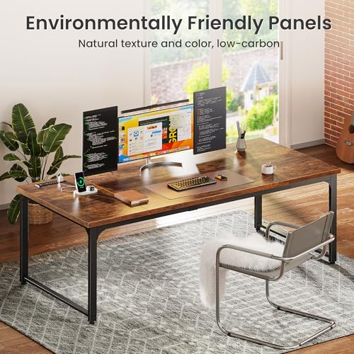 Huuger 71 x 31.5 Inch Desk with Power Outlets & USB-C, 1.2 Inch Thicker Desktop, Robust Metal Tubes, Deep Computer Desk, Heavy Duty Office Desk, Work Desk for Home Office, Rustic Brown