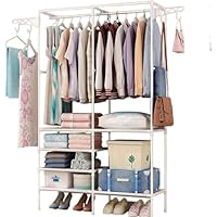 M.J COMFY-LIFE Heavy Duty Clothes Rail with 6-Tier Shelf & 4 Hooks - Industrial Garment Rack, Freestanding Wardrobe Organizer Wardrobe Clothes Rails For Bedroom Office Shop