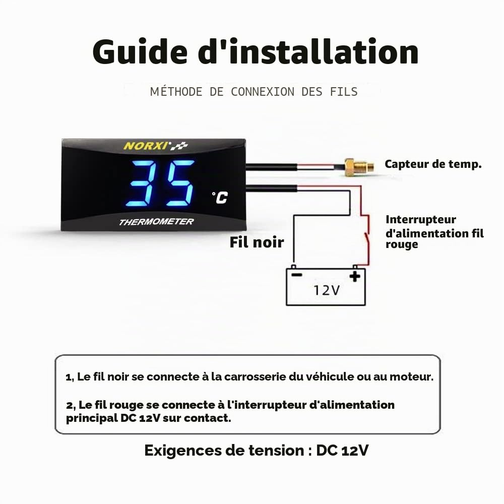 Thermomètre à huile de moto, thermomètre à huile numérique, thermomètre à huile électronique avec adaptateurs de capteurs de température (bleu, M12 x 1,5)