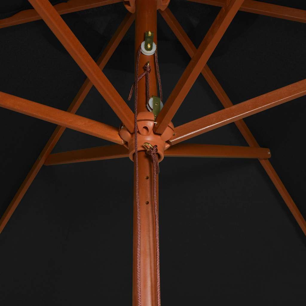 Ombrellone da giardino, 200 x 300 cm, palo in legno | Poliestere con protezione UV, meccanismo a puleggia, 6 aste, per tavolo con foro
