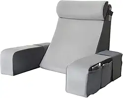 Vekkia Almofada de leitura de 53 cm com braços ajustáveis e apoio de cabeça – suporte de espuma zoneada, bolsos laterais GG, capa removível, cadeira de suporte traseiro para leitura, jogos, TV