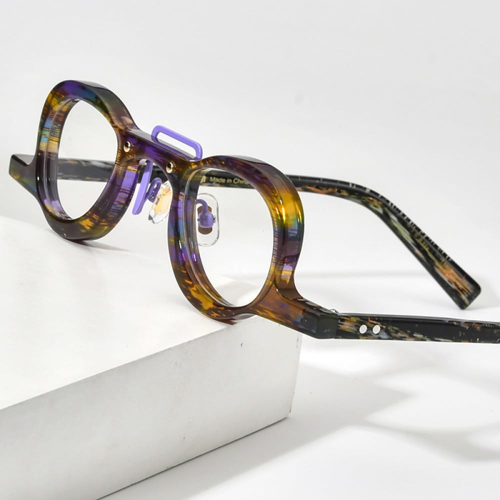 MUTYNE Montura de gafas de acetato para hombre, anteojos redondos pequeños Retro Vintage, gafas para mujer