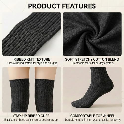 Image of Kraptick Women's Ribbed Thigh High Socks - Soft Stretchable Knit Over the Knee Socks for Winter, Casual & Layered Wear
