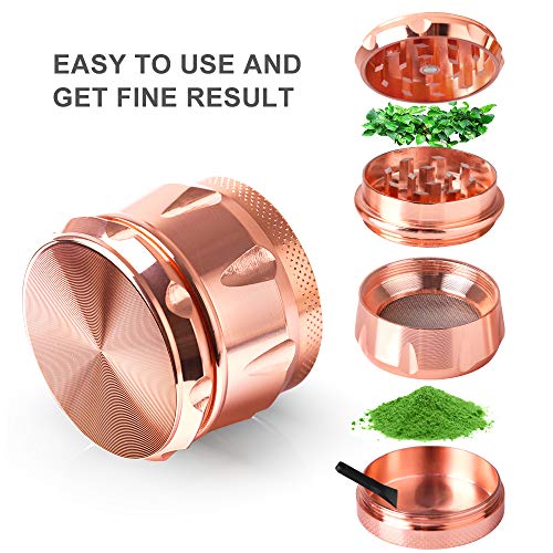 iRainy G2 Pro 2.3 Inch Spice Herb Grinder 4 Pieces with Pollen Catcher (Rose Gold) - Thumbnail 3