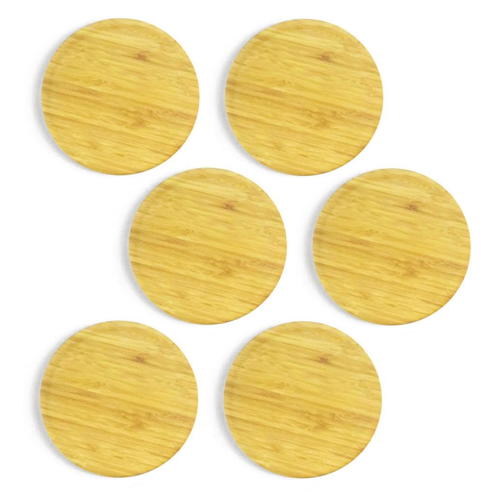 Home Smart Coaster Set of 6 PCs Round Absorbent Bamboo Coaster for Drink Tea Juice and Multi-Purpose Use (D)