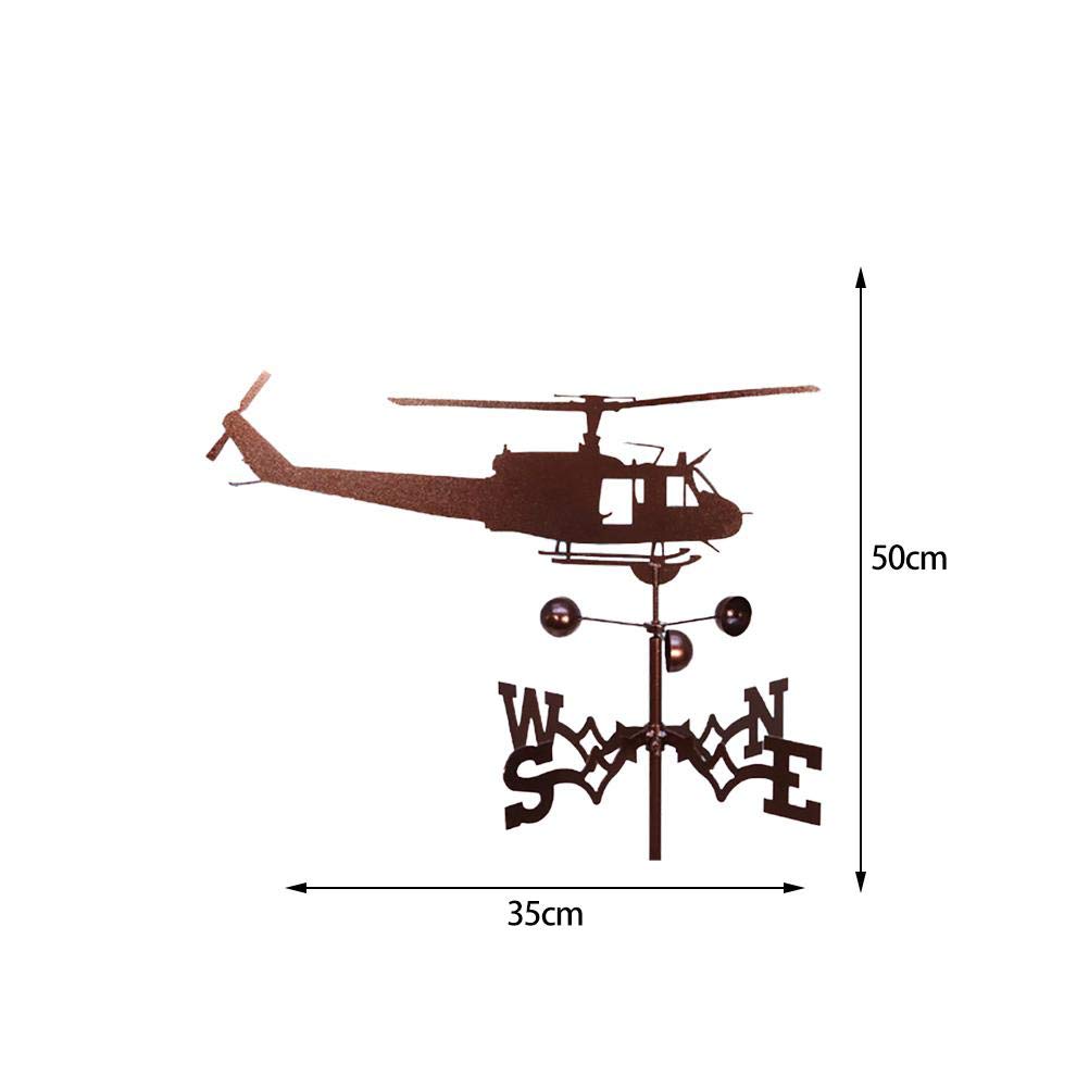 Hidyliu Weathervane Stainless Steel Weather Vane Mount Yard Roof Decoration Metal Helicopter Ornament Black Retro Professional Measuring Tools for Farm Scene Garden Gifts 50 * 35