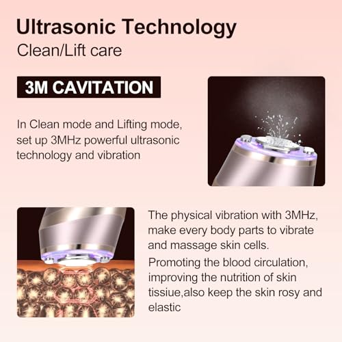 MiSMON Radiofrequenz und Ultraschallgerät für das Gesicht,5 in 1 Gesichtsmassagegerät Faltenentferner RF EMS Lichttherapie,für Lifting Gesichtsmassage Anti Falten Anti-aging,USB Wiederaufladbar
