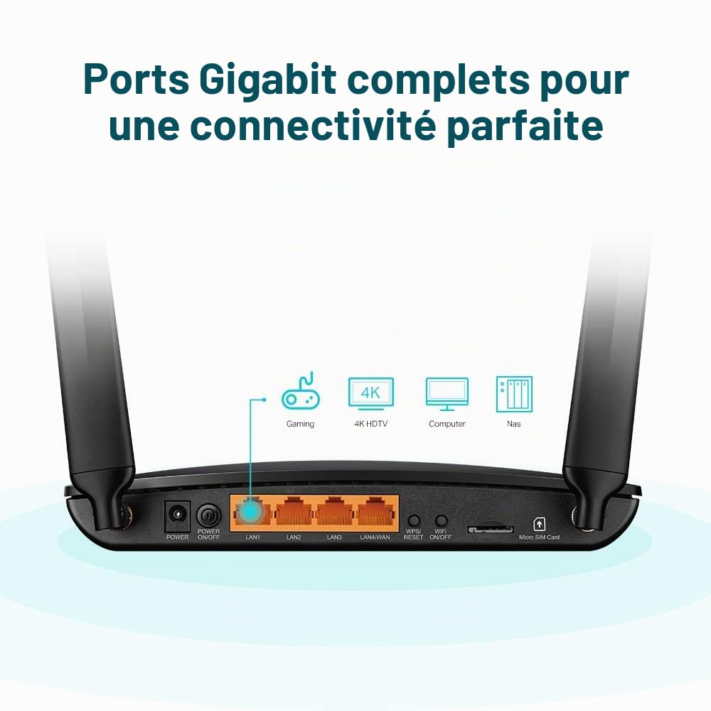 TP-Link AC1200 4G+ Cat6 Wireless Dual Band Gigabit Router, 4G/3G Network SIM Slot Unlocked, MU-MIMO technology, No Configuration required, Support Guest Network & Parental Control (Archer MR600 V2)