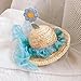 Pet Straw Sun Hat Dog Cat Puppy Ribbon Bow Cute Sunflower Handmade Princess Hat Pet Costume Apparel (Small,GreenBlue)