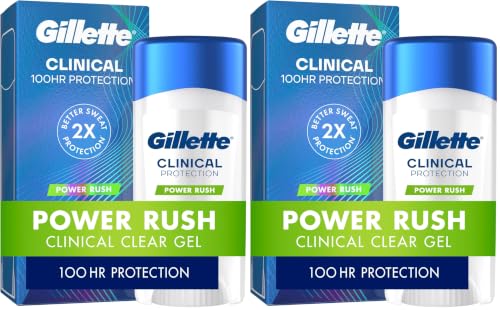 Image of Gillette Clinical Antiperspirant and Deodorant for Men, 100HR Sweat & Odor Protection, Long Lasting Freshness, Anti-White Mark Technology, Clear Gel, Power Rush Scent, 2.6 oz (Pack of 2)