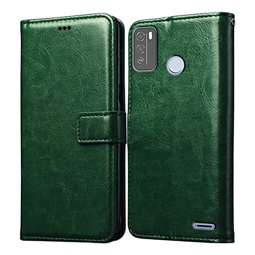 Image of Amazon Brand - Solimo Flip Leather Mobile Cover (Soft, Flexible & Kickstand Back case) Compatible for Micromax in 1b (Green)