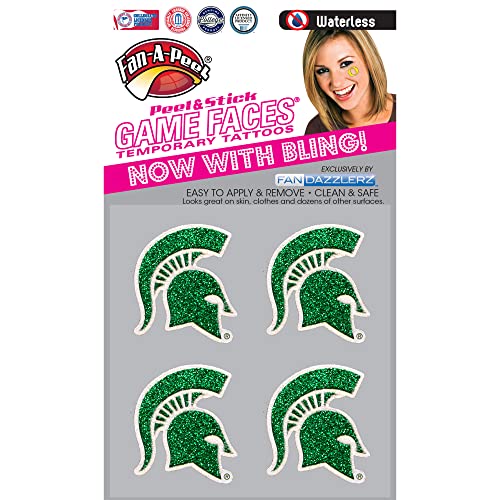 Fan-A-Peel Michigan State Waterless Temporary Tattoos - Hypoallergenic Peel and Stick Waterproof Temporary Tattoos, Glitter - Officially Licensed