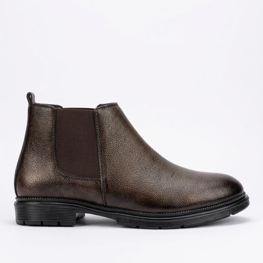 Image of Men's Synthetic Leather Lightweight Comfortable Trendy Outdoor Casual Shoes Slip On Chelsea Boots High Tops, Soft Cushioned Insole, Comfortable Fit, Trendy, Stylish Boots