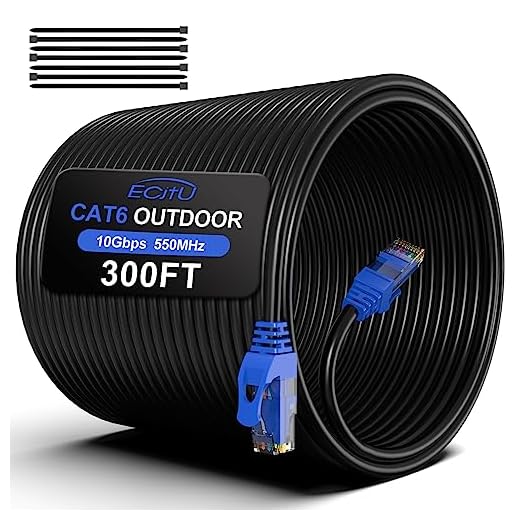 300FT Cat6 Outdoor Ethernet Cable, Heavy Duty Direct Burial, In-Ground, 24AWG CCA Patch Cord, POE, UTP, Waterproof, LLDPE UV Resistant, Network, Internet, LAN, Cat 6 Cable 300 Feet with 25 Cable Ties