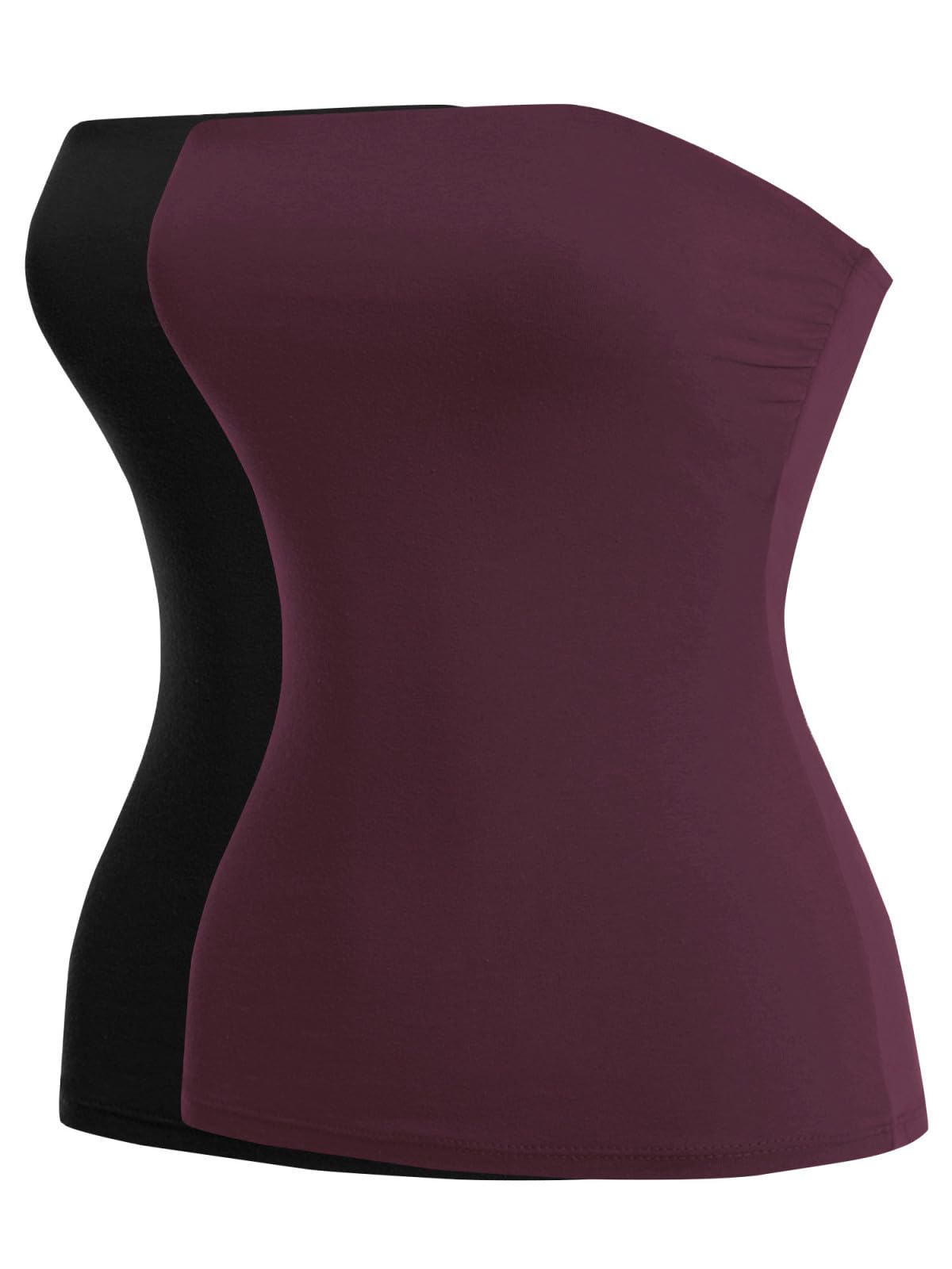MixMatchy Camiseta interior elástica para mujer, estilo casual, básica, sin tirantes, 2 unidades, Paquete de 2 - Negro/Borgoña, Large