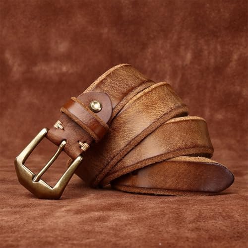 5.5mm Extra Thick Cowhide Leather Belt 3.8cm Wide Vintage Copper Pin Buckle Raw Edge Men's Gift3
