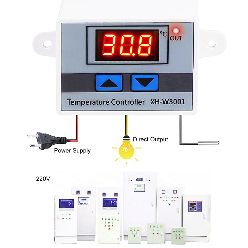 XH-W3001 Digitaler Temperaturregler, 4 Stück Temperaturschalter, DC 12V Digital Thermostat mit Wasserdichter Sonde, Thermostat Schalter für Gewächshaus, Aquarium, Inkubator, Heizung Kühlung