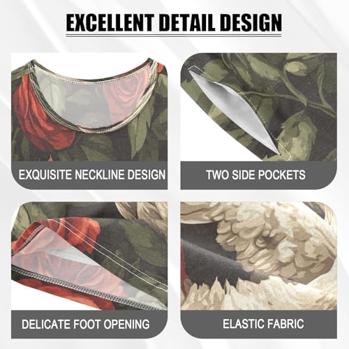 Pajama Sets Short Sleeve Duck Among Red Roses Soft Cotton Summer Sleepwear 2 Piece PJS Size 5-14T3