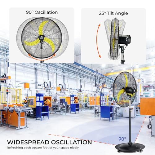 FUGOO 30'' Oscillating Pedestal Fan With Brushless DC Motor, Large Air Flow range From 3200CFM to 8800CFM, 4-Speed Heavy Duty Industrial Floor Fans for Factory, Commercial, Garage, Warehouse,Shop by FUGOO - Image 4