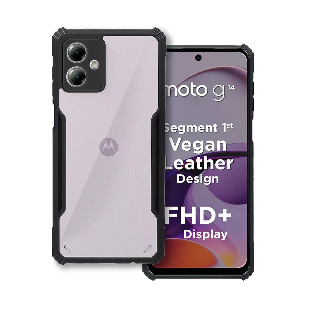 Casotec Shockproof Crystal Clear Back Case Cover for Motorola Moto G14 4G | 360 Degree Protection TPU+PC | Air Cushion Design | Transparent Back Case for Motorola Moto G14 4G (Black Bumper) (B0CHS46HBS) Amazon Price History, Amazon Price Tracker