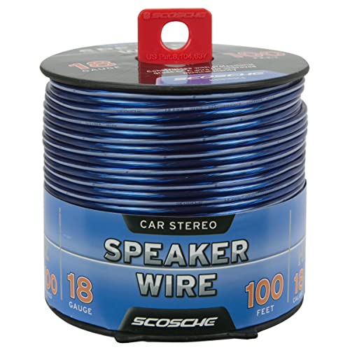 Scosche KS18100CS 18 Gauge CCA Car Stereo Speaker Wire - 18 AWG Audio Cable for Automotive Sound Systems - Copper Clad Aluminium 100 Foot Spool