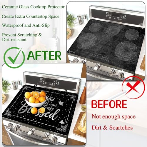 Image of Stove Top Cover for Electric Stove 28 inchx 20 inch, Thankful Grateful and Truly Blessed Heat Resistant Glass Top Stove Cover Protector, Glass Cooktop Covers, Kitchen Electric Flat Stove Top Covers