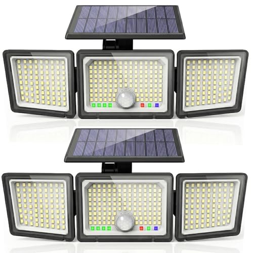 CLAONER Solar Lights Outdoor, Upgraded 286 LED Motion Sensor Security Light with 360° Wide Lighting Angle, Easy to Install, IP65 Waterproof Durable Solar Powered Flood Lights for Outside 2 Pack