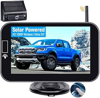 Solar Wireless Backup Camera HD 1080P Rechargeable System 5'' Monitor 3 Mins Installation for Car Truck Camper Small RV Hitch Rear View Camera LeeKooLuu LK14