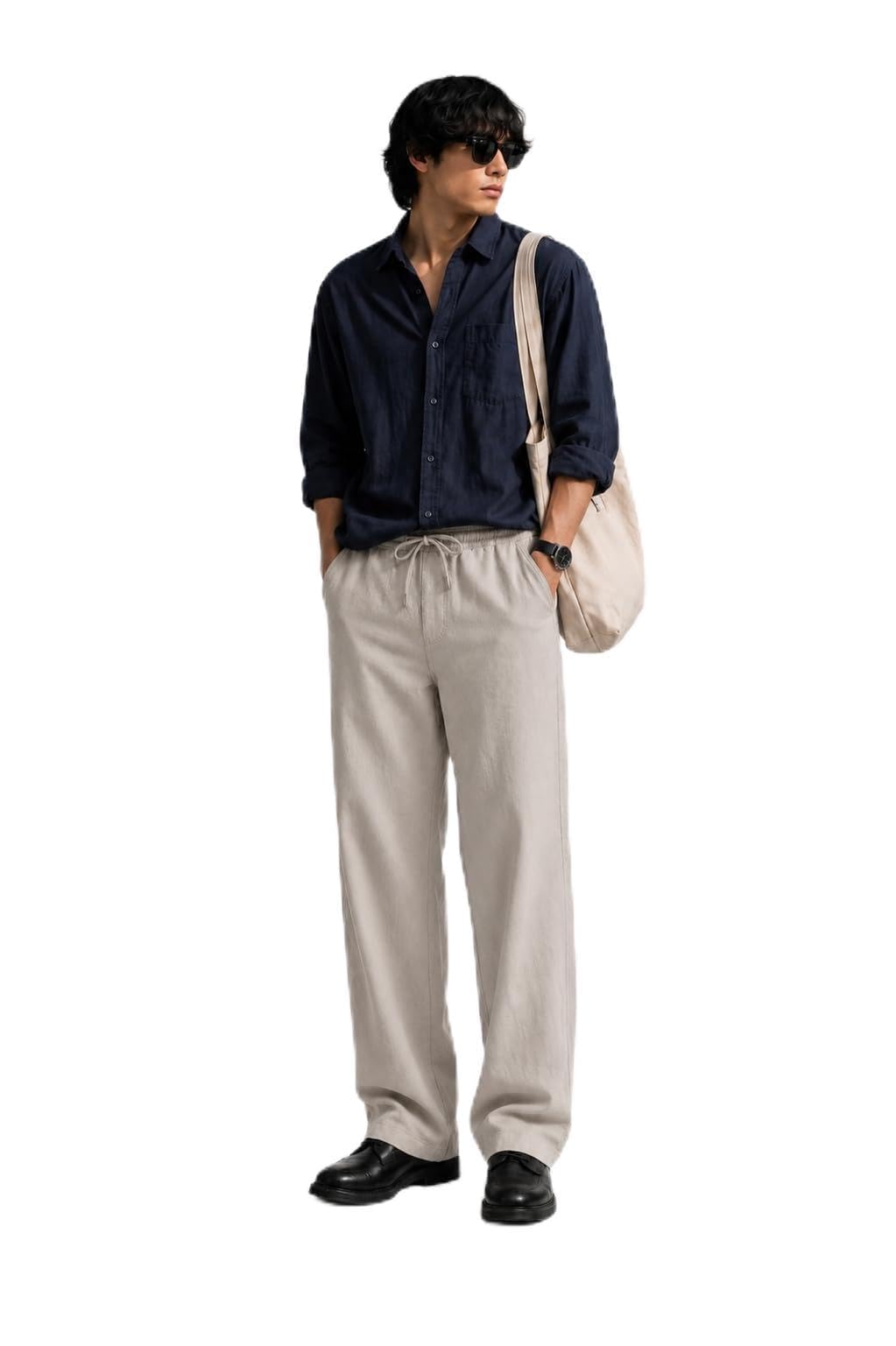 Men's Cotton Linen Blend Straight Fit Trouser | Drawstring Waist | Breathable Fabric | Side Pockets | Soft Touch | Casual Lounge Wear | Pack of 1-picture-24