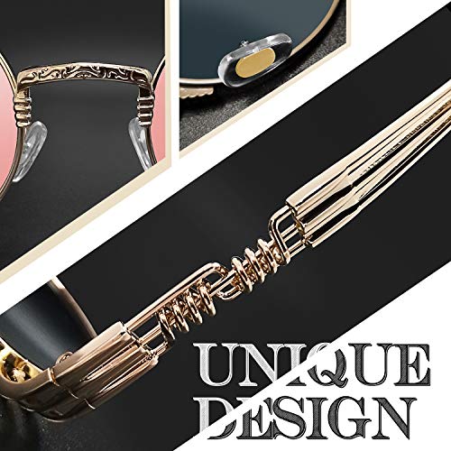 Joopin Retro Polarized Steampunk Sunglasses Lennon Round Mirrored lens Metal Circle Vintage Sunglasses for Men and Women (Pink Steampunk) steampunk buy now online