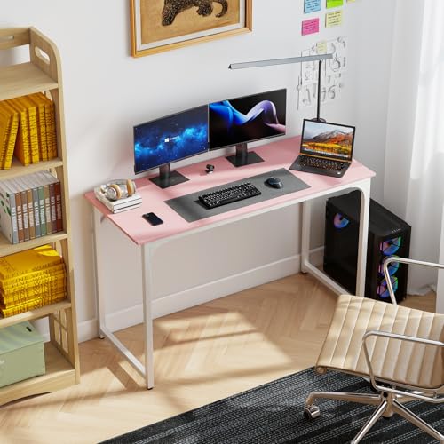 Image of PayLessHere | 47 Inch Computer Desk | Pink | Office Desk with Metal Frame, Adjustable Feet | Water-Resistant, Scratchproof Surface | Sturdy Writing Table for Home Office or Study | Pack of 1