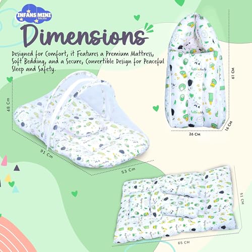 Image of Baby Bedding Set for New Born Baby Sleeping Bag, Mosquito Net Bed, Sleeping Mattress Suitable for 6 Months Babies (Panda Green)