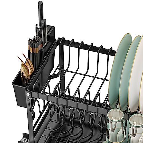 Image of Stainless Steel Dish Drainer,2 Tier Dish Drainer,Dish Drying Rack with Utensil Holder,Cup Rack for Kitchen Counter (31.5 x 31.5 x 30 cms)