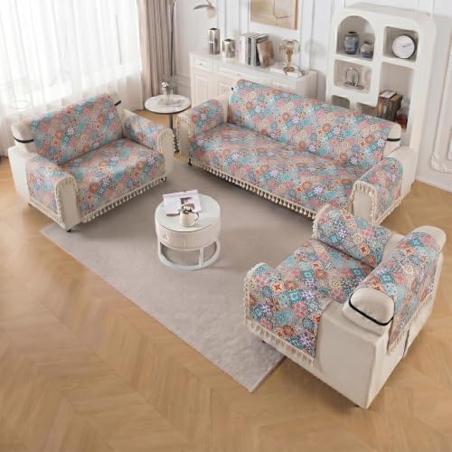 Image of Story@Home Velvet Sofa Cover 5 Seater Fully Covered | Sofa Cover 3 1 1 Seater Full Set - Sofa Mat with Sofa Back Covers and ArmRest Covers | Specially for 3+1+1 Configuration - Multicolored
