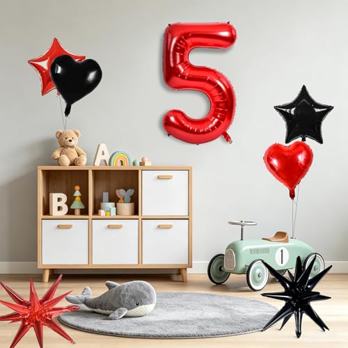 Image of TONIFUL 5th Birthday Balloons Kit 40 Inch Red Large Number 5 Foil Balloon