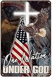 WZVZGZ Tin Sign Vintage Wall Poster Retro Metal,One Nation Under God America Flag US Home...