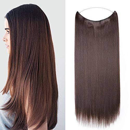 24" Extension Cheveux Fil Invisible Synthetique - Brun Moyen - Extension A Fil Rajout Cheveux Lisse Raide Wire In Hair Extension Cover