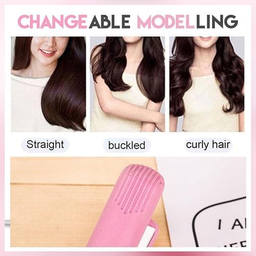 Ceramic Mini Hair Curler, 2-in-1 Hair Straightener Quick Hair Styling Long-Lasting Effect Dual Voltage Ceramic Convenient Travel Straight Hair Curler for Short Hair and Bangs