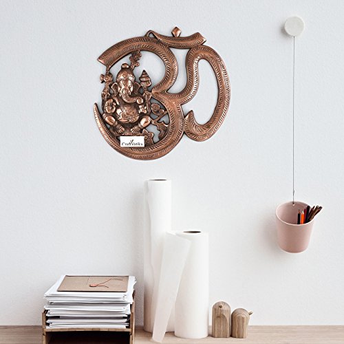 Image of Collectible India Ganesha Wall Hanging Sculpture Ganesh Om Metal Idol Home Decor Ganpati Lucky Feng Shui Decorative Wall Mask