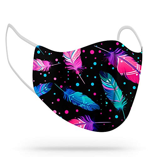 Máscara de Proteção Facial Personalizada Estampada Tecido Reutilizável Lavável Pena Psicodélica Tama
