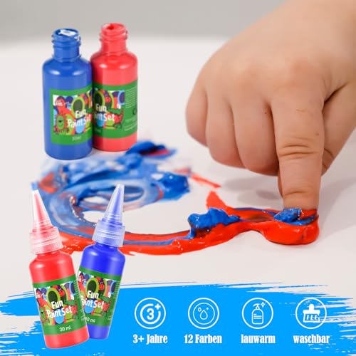 Tigvio Fingerfarben Ungiftig 12×30ml, Auswaschbar für Kinder, Frei von Parabenen Gluten Laktose, für Hause Schule Malen
