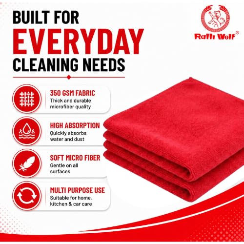Image of Ralli Wolf RMC 4060 Pack of 2 Microfiber Cleaning Cloth 40x60 cm, 350 GSM Highly Absorbent Multi Purpose Microfiber Towel for Car Cleaning, Home, Kitchen and Industrial Surface Wiping