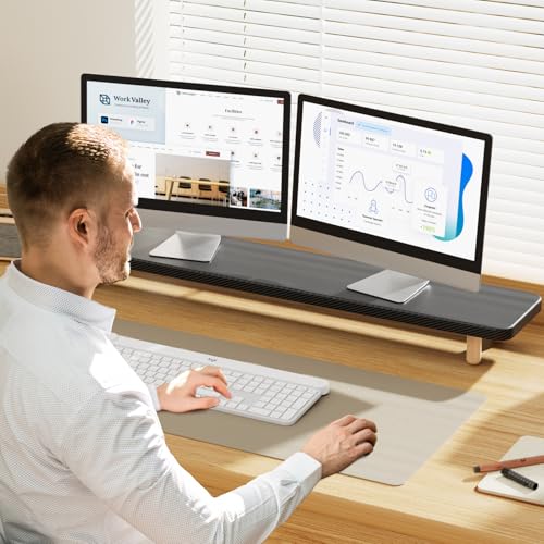 Image of Dual Monitor Stand Riser, 39 Inch Extra Long Wooden Desktop Monitor Riser with Storage for 2 Monitors Ultra Strong Desk Shelf Organizer Riser Ergonomic for 2 Screens /Laptop /PC /TV /Printer (Black