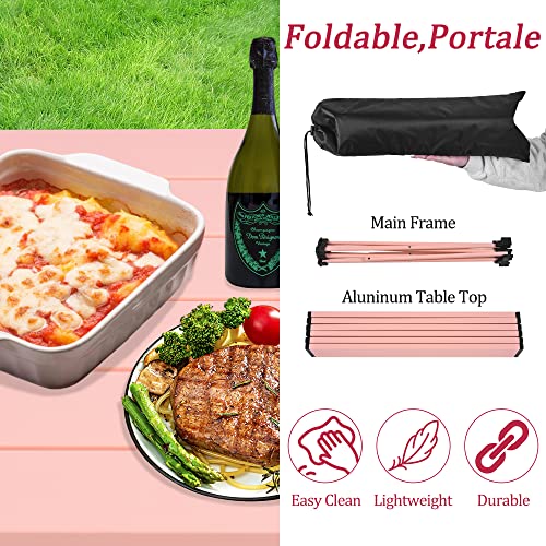 Image of Grope Portable Beach Table for Sand with Aluminum Table Top, Folding Camping Table Easy to Carry, Prefect for Outdoor, Picnic, BBQ, Cooking, Festival, Beach, Home (Pink-S)