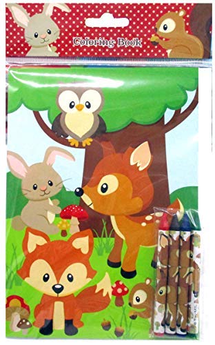 Woodland Animals Coloring Book Set with Crayons Party Favor, 12 Pack